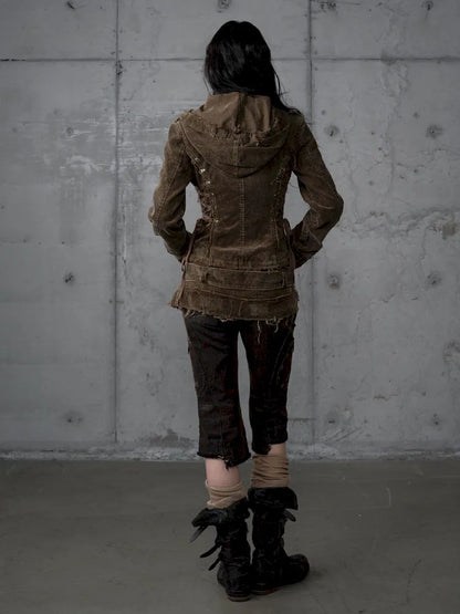 Corduroy Detachable Slim-Fit Hooded Jacket【s0000013952】