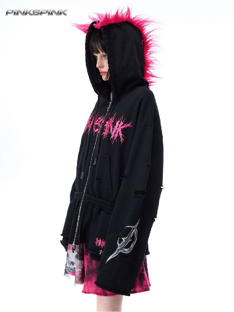 Riveted Hole Design Hooded Sweatshirt【s0000017728】