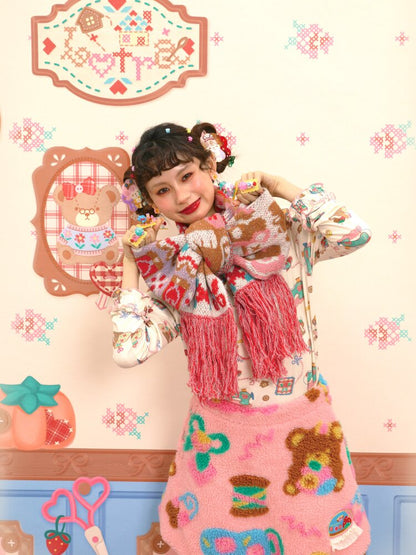 Soft Knit Bunny Fringe Long Scarf【s0000015563】