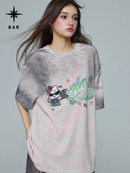 Distressed Graffiti Print T-Shirt【s0000016695】
