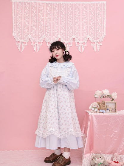 Round Neck Embroidered Blue Lace Dress【s0000013493】