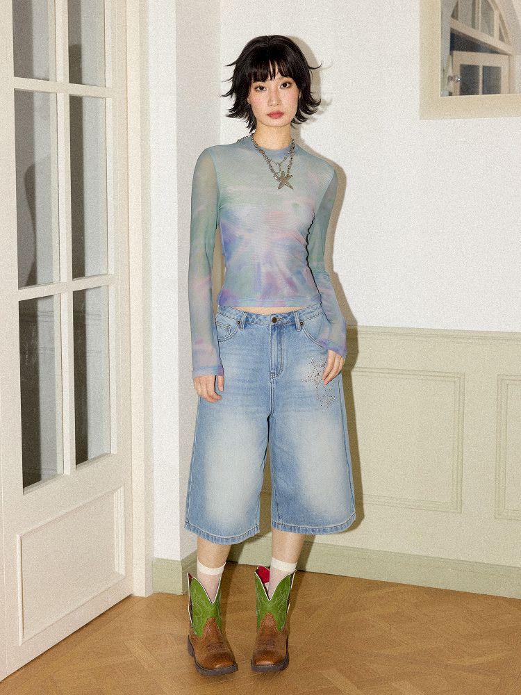 Starfish hot drill denim wide-leg shorts【s0000012288】