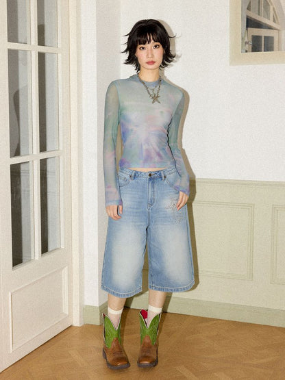Starfish hot drill denim wide-leg shorts【s0000012288】