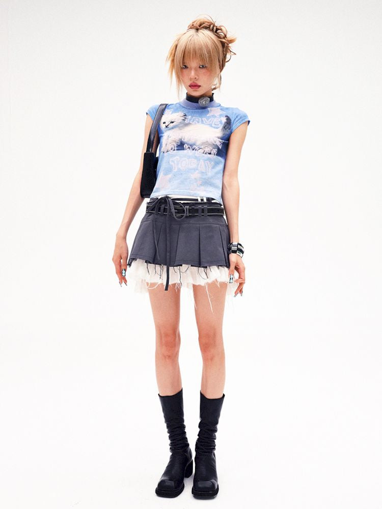 Raw-edge pleated skirt【s0000008223】