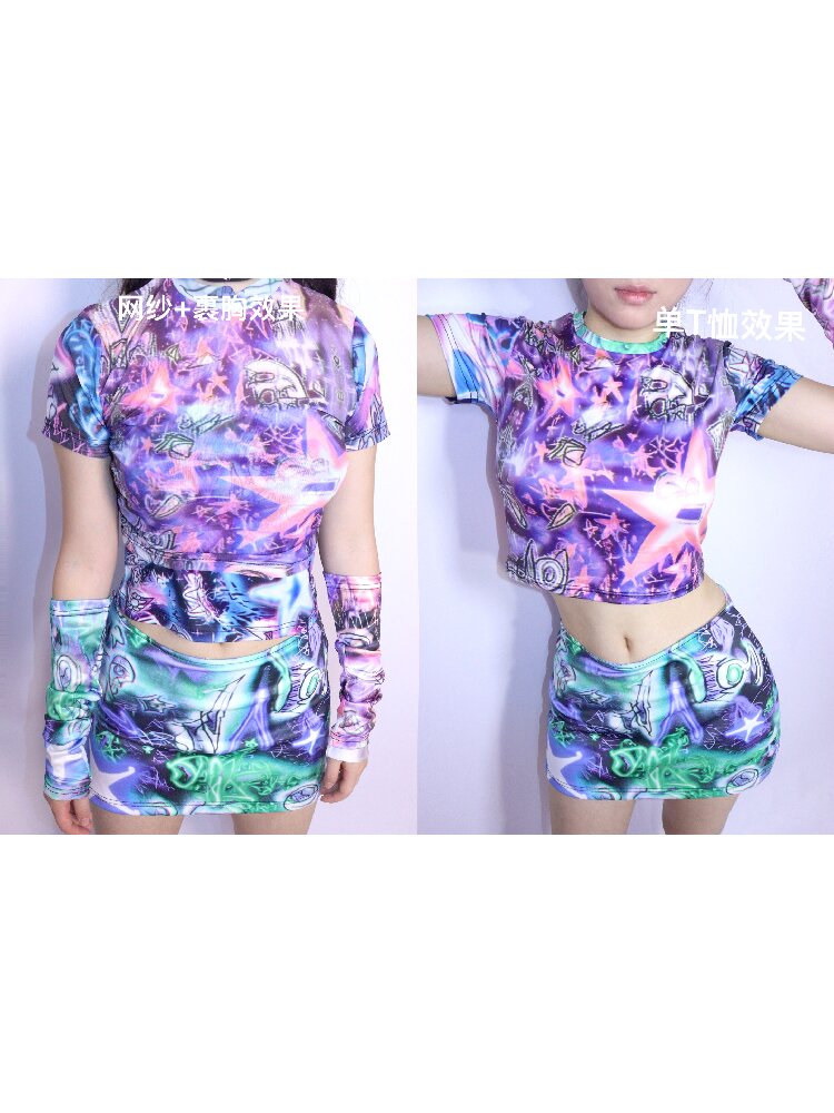 Y2K Subculture Mesh Print T Shirt【s0000017712】