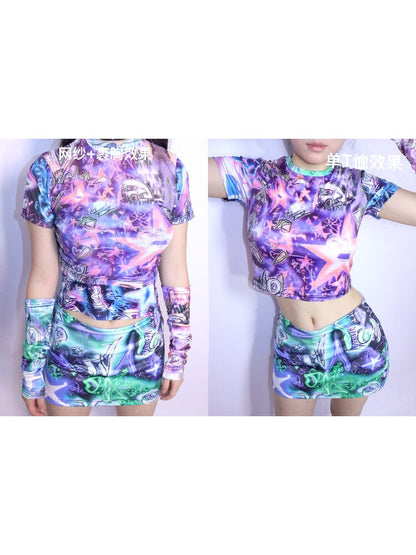 Y2K Subculture Mesh Print T Shirt【s0000017712】