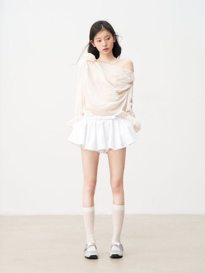 White Glossy Satin Short Skirt Pants【s0000011960】