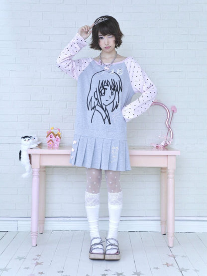 Pink Gray Pixel Pleated Dress【s0000016545】