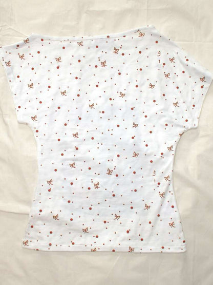 Mint White Polka Dot Slim Top【s0000015200】