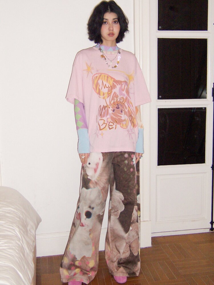 Doll Club Full Print Wide Leg Jeans【s0000015460】