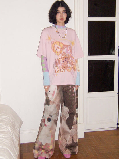 Doll Club Full Print Wide Leg Jeans【s0000015460】