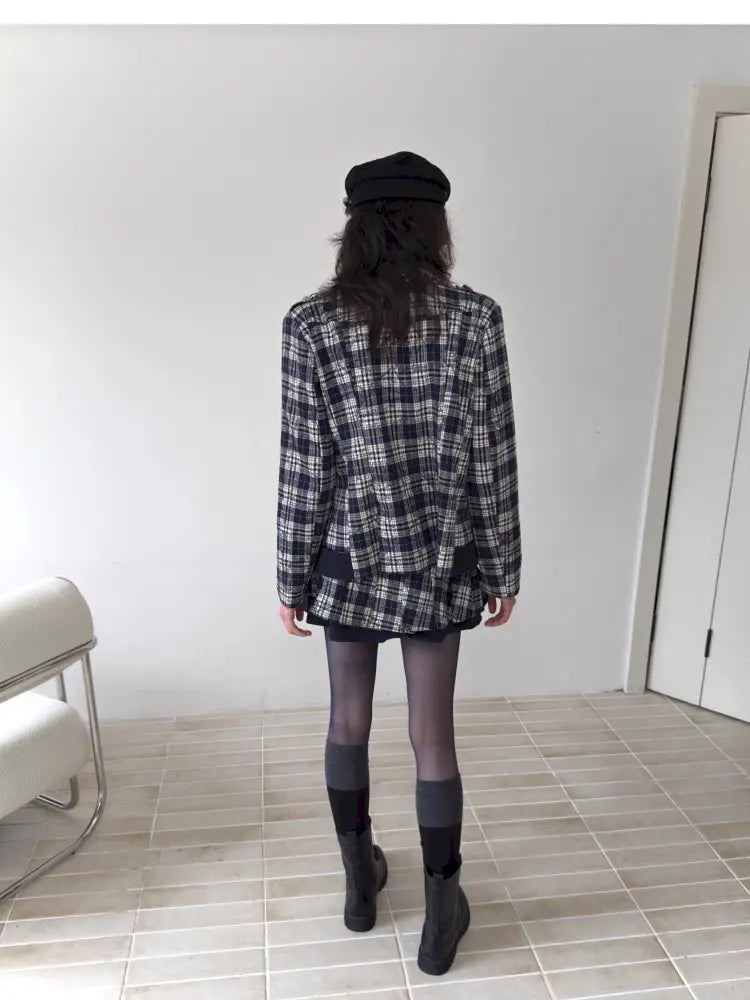 College Punk Badge Plaid Blazer【s0000014204】