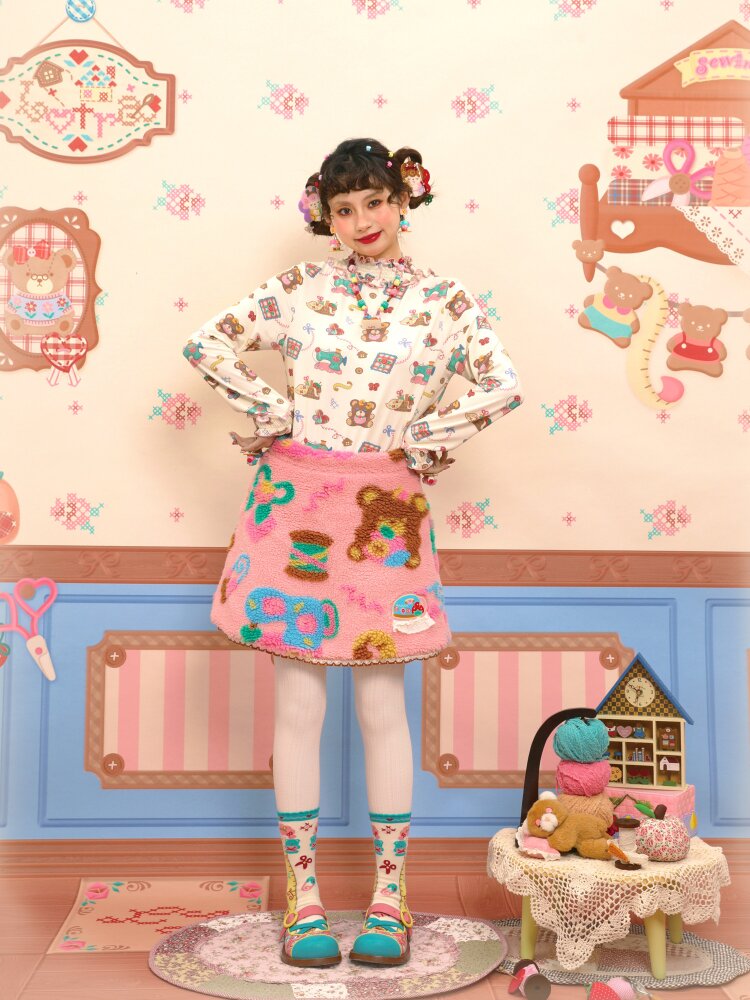 Pink Polar Fleece Lambswool Skirt【s0000015566】