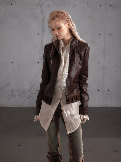 Riveted PU Leather Split Jacket【s0000019156】