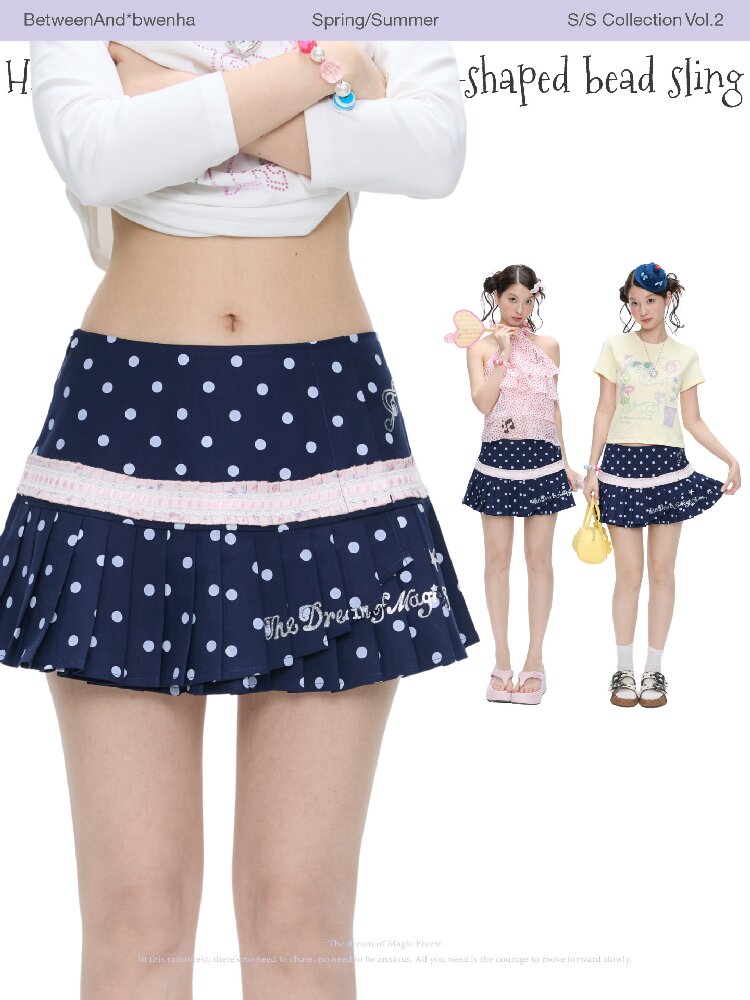 Navy Blue Polka Dot Lace Skirt【s0000016399】
