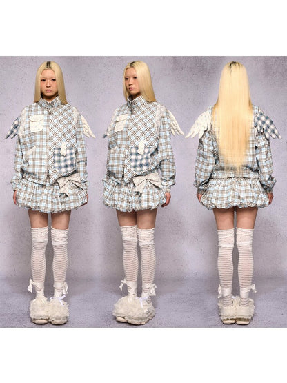 Plaid Floral Patchwork Pumpkin Skirt【s0000019132】