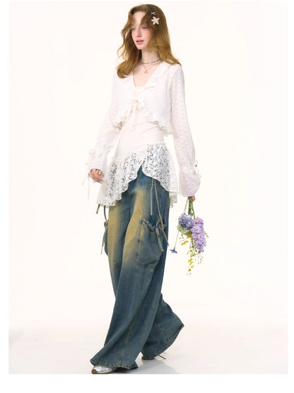 Lace Hollow Tie Knit Cardigan【s0000012228】