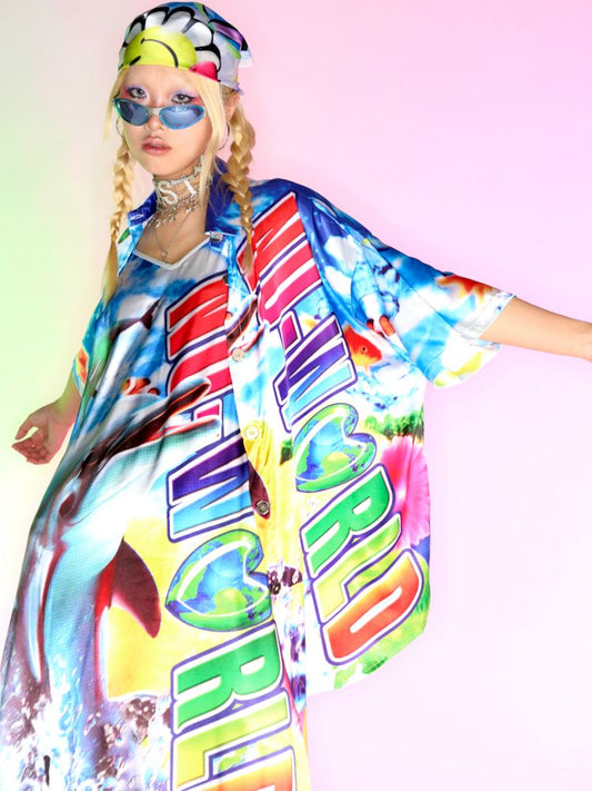 하와이 G Raffich Printe d ゔ Akachion Shilk 셔츠 [S0000007152]