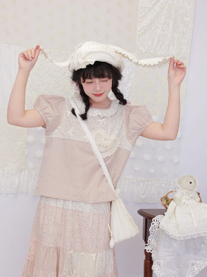 Striped Floral Patchwork Shirt【s0000016509】