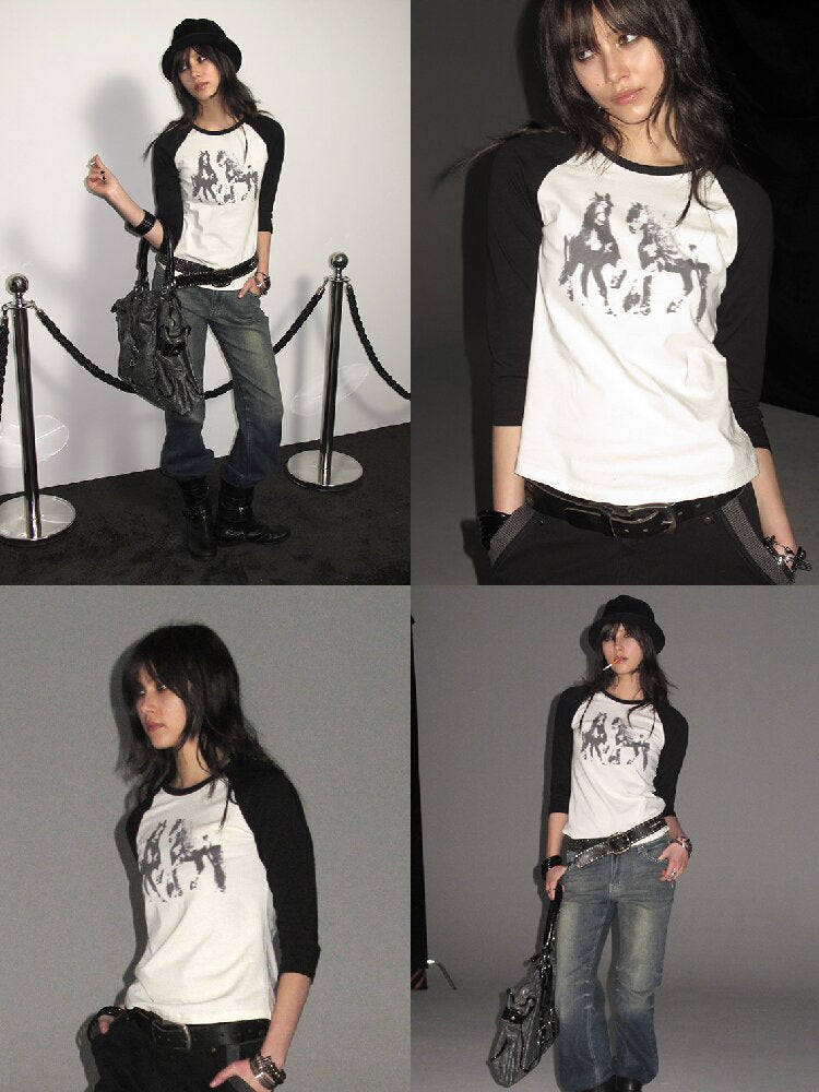 Pony Print Raglan Street T Shirt【s0000016237】