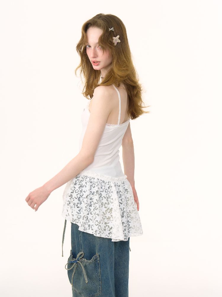Irregular Splicing Lace Hem Tops【s0000012221】