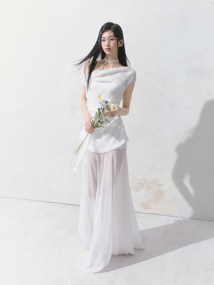 French lace pressed pleated dress【s0000012147】