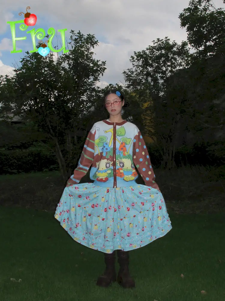 Blue-Brown Knit Cardigan Sweater【s0000014191】