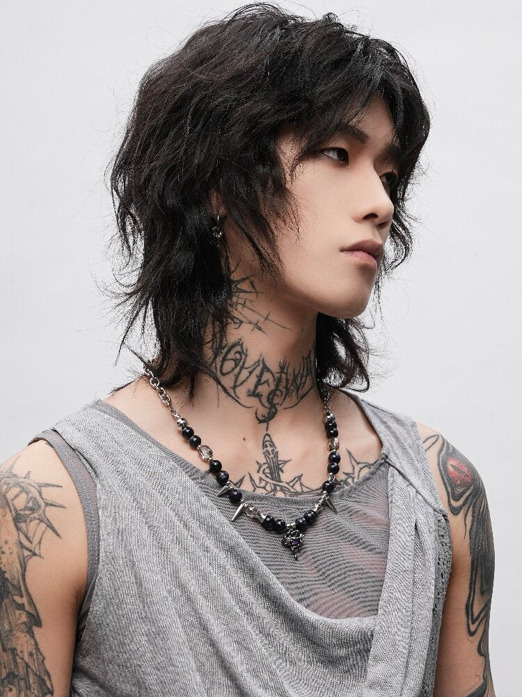 Purple Night Y2K Punk Beaded Necklace【s0000018983】