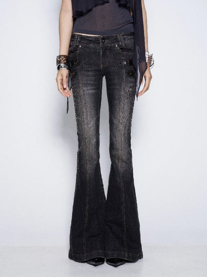 Studded Low Rise Denim Trousers【s0000017012】