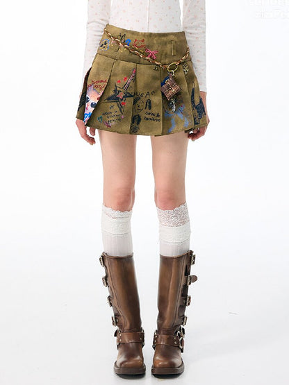 Graffiti Print Pleated Skirt【s0000017889】