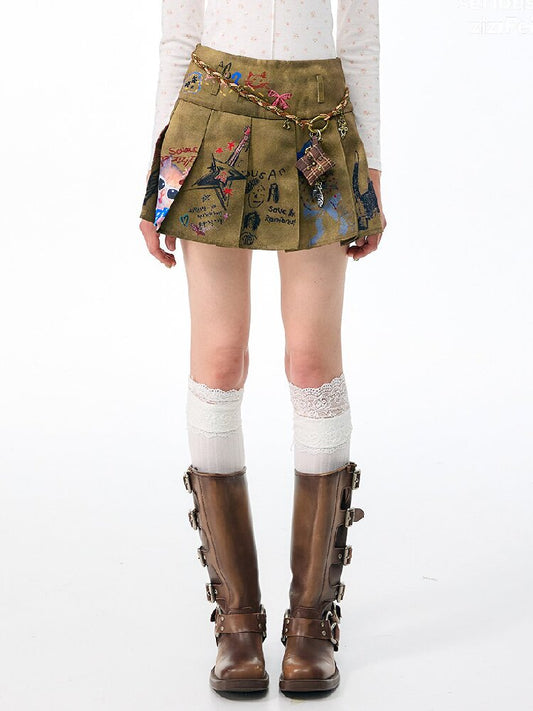 Graffiti Print Pleated Skirt【s0000017889】