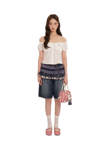 Stretch large neckline short-sleeved cardigan top【s0000013448】