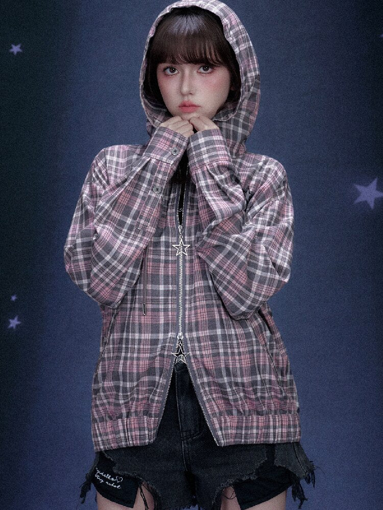 Plaid Hooded Street Style Jacket【s0000015766】