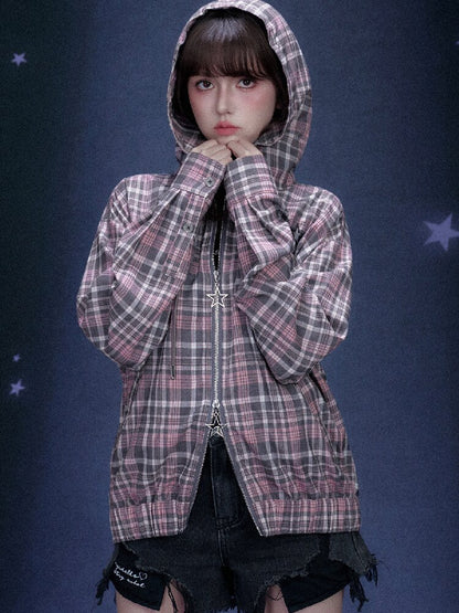 Plaid Hooded Street Style Jacket【s0000015766】