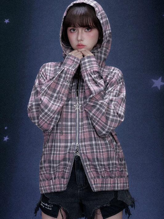 Plaid Hooded Street Style Jacket【s0000015766】