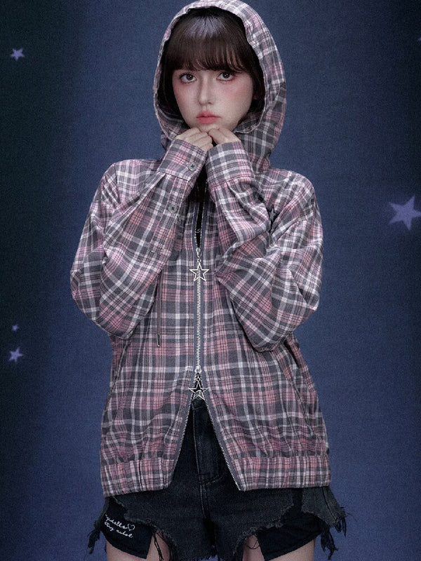 Plaid Hooded Street Style Jacket【s0000015766】