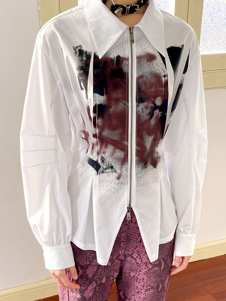 Drop Shoulder Waisted Printed Long Sleeve Shirt【s0000011641】