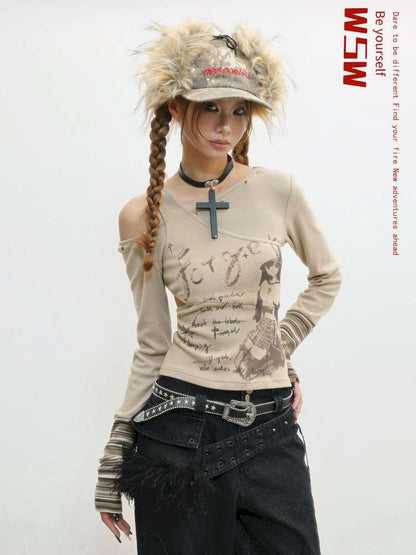 Slim Hot Girl Off-Shoulder Patchwork Shirt【s0000014830】