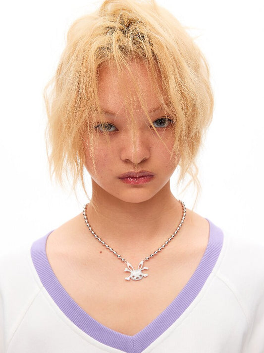 Full Diamond Bunny Skull Necklace【s0000016045】