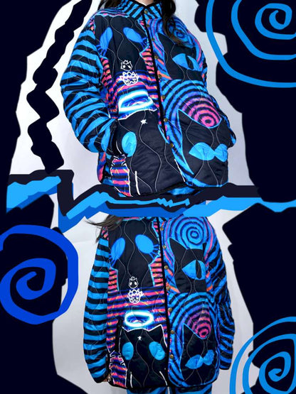 Striped Blue Cotton Jacket Coat【s0000015055】