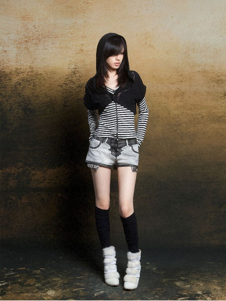 Wings Hot Rhinestone Hooded Short Tunic【s0000011818】