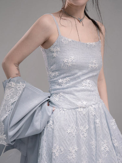 Ice Lake Gauze Embroidered Dress【s0000015744】