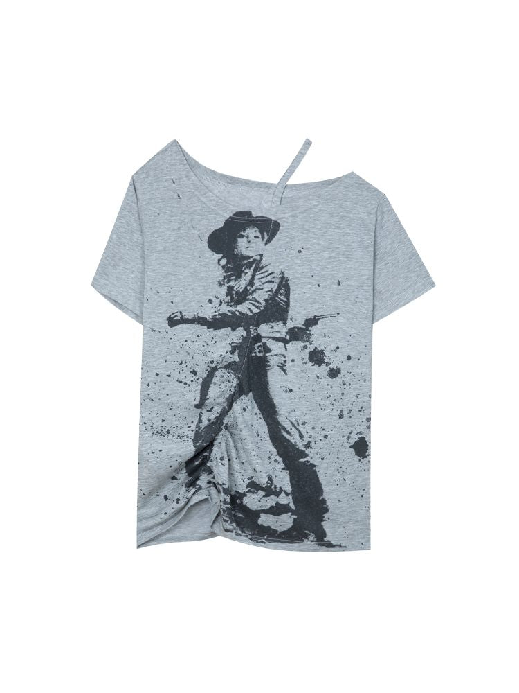 Drawstring Denim Girl Print T-Shirt【s0000012712】