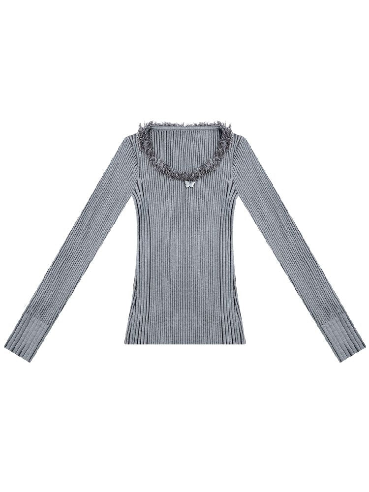 Round neck Tassel Trim Knit Bottom Shirt【s0000011502】