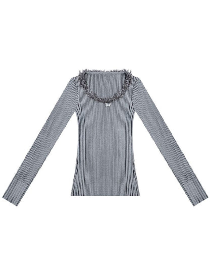 Round neck Tassel Trim Knit Bottom Shirt【s0000011502】