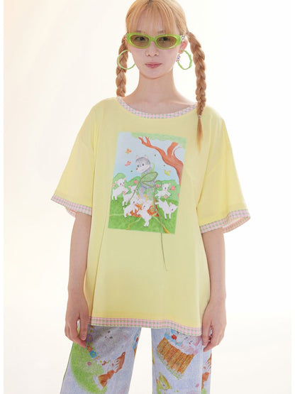 Childish Illustration Applique T-Shirt [S0000009781]