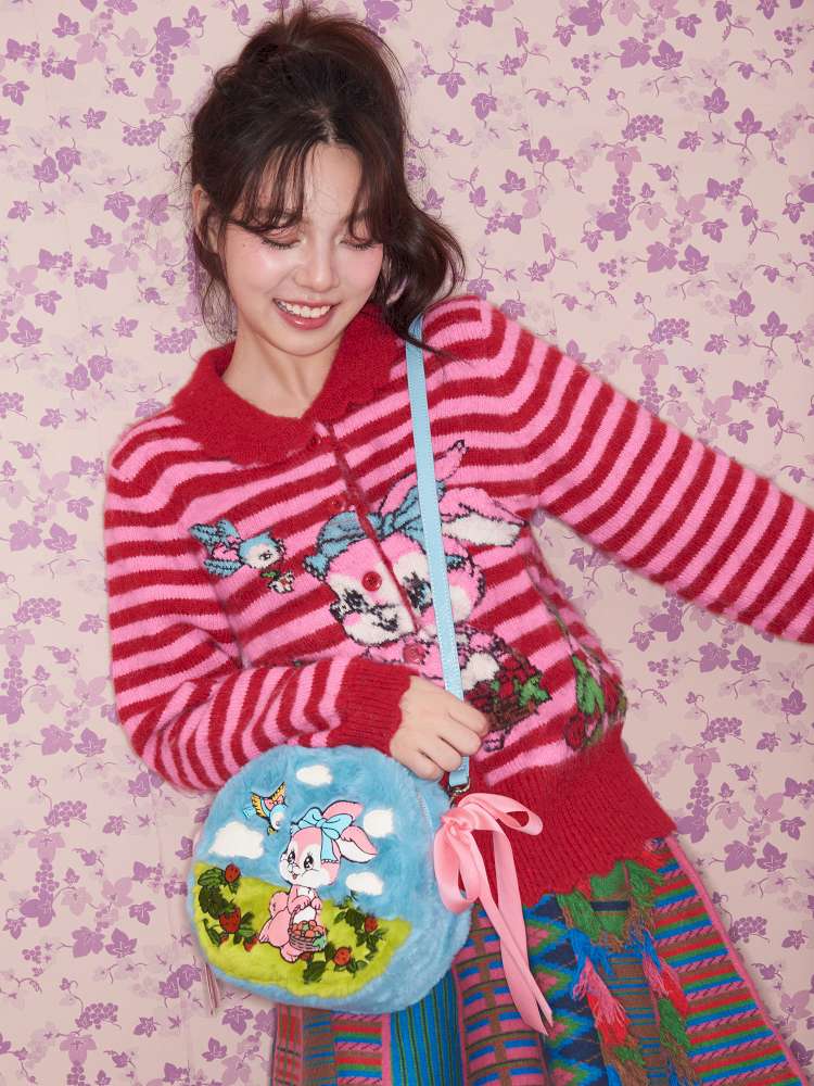 Red Striped Bunny Knitted Cardigan【s0000015376】