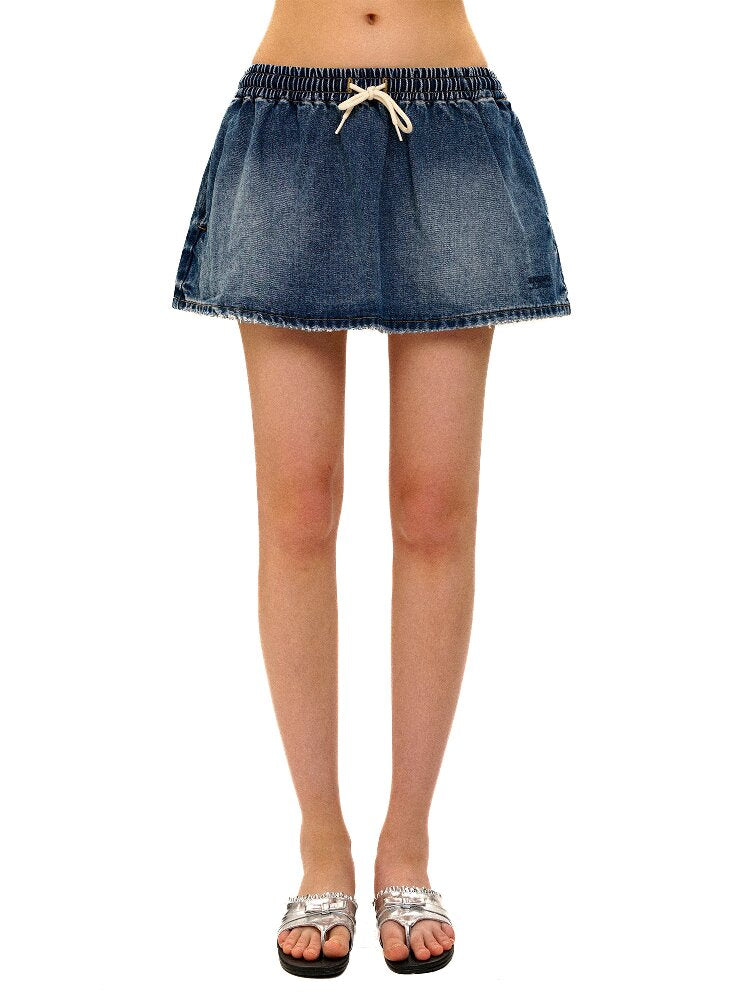 Elastic Waist Vintage Denim Skirt【s0000017430】