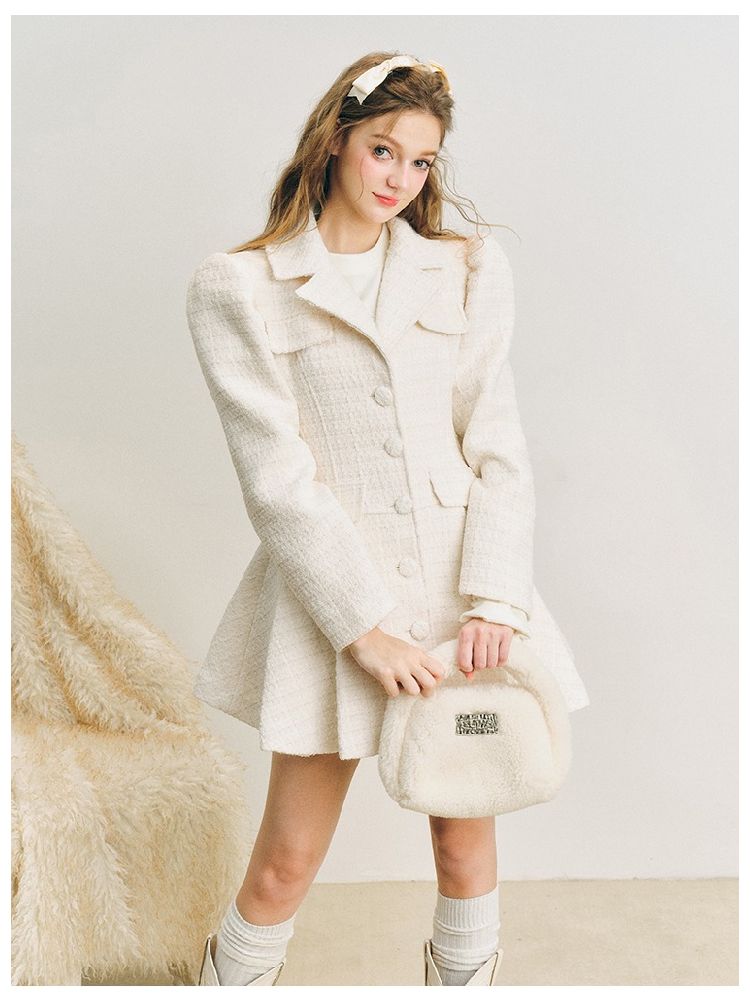 Pleated Waisted Tweed Jacket【s0000005281】