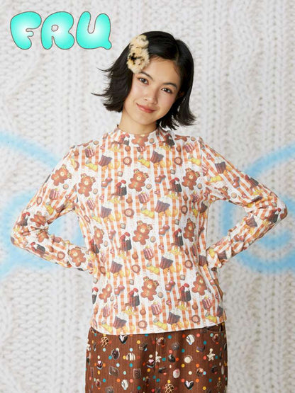 Cookie Print Waffle Base T-Shirt【s0000014856】